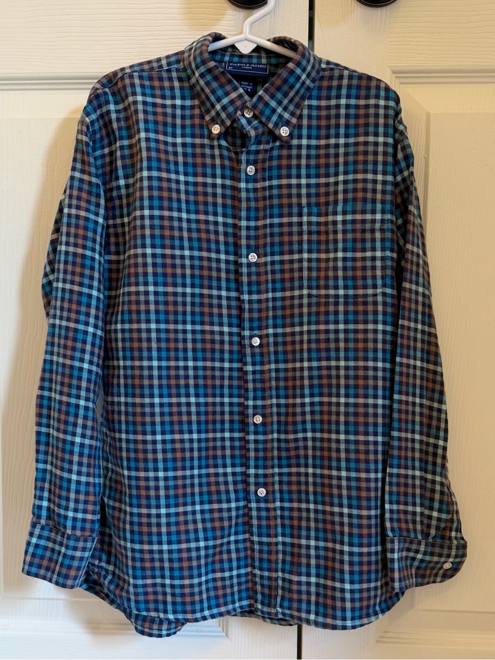 EUC Papo d'Anjo Lisbon Blue and Green Plaid Button-Down Shirt size 8